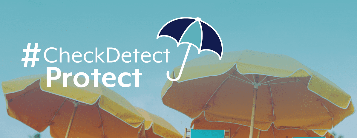 #CheckDetectProtect with yellow beach umbrellas in the background