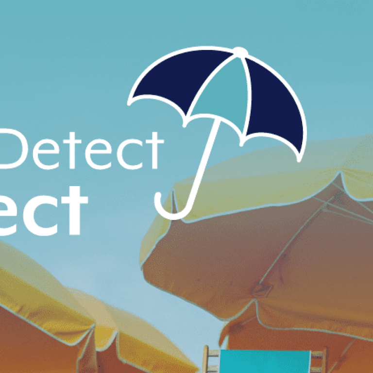 #CheckDetectProtect with yellow beach umbrellas in the background