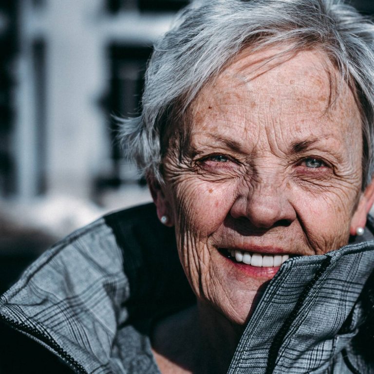 Close up of an older woman's face wrinkles